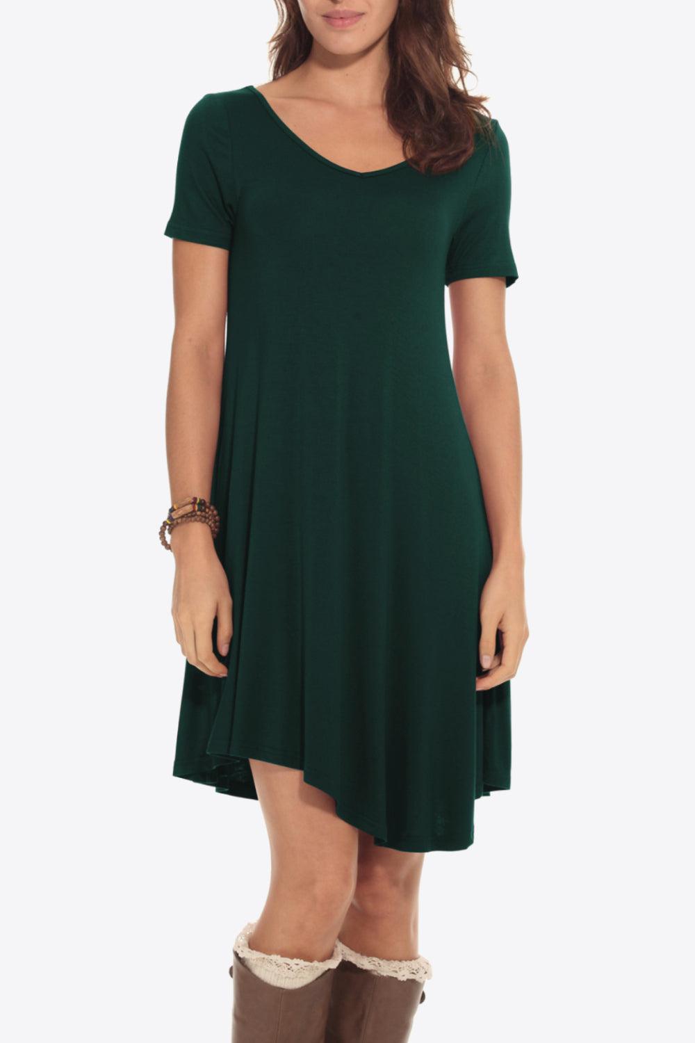Short Sleeve V-Neck Knee-Length Dress BLUE ZONE PLANET
