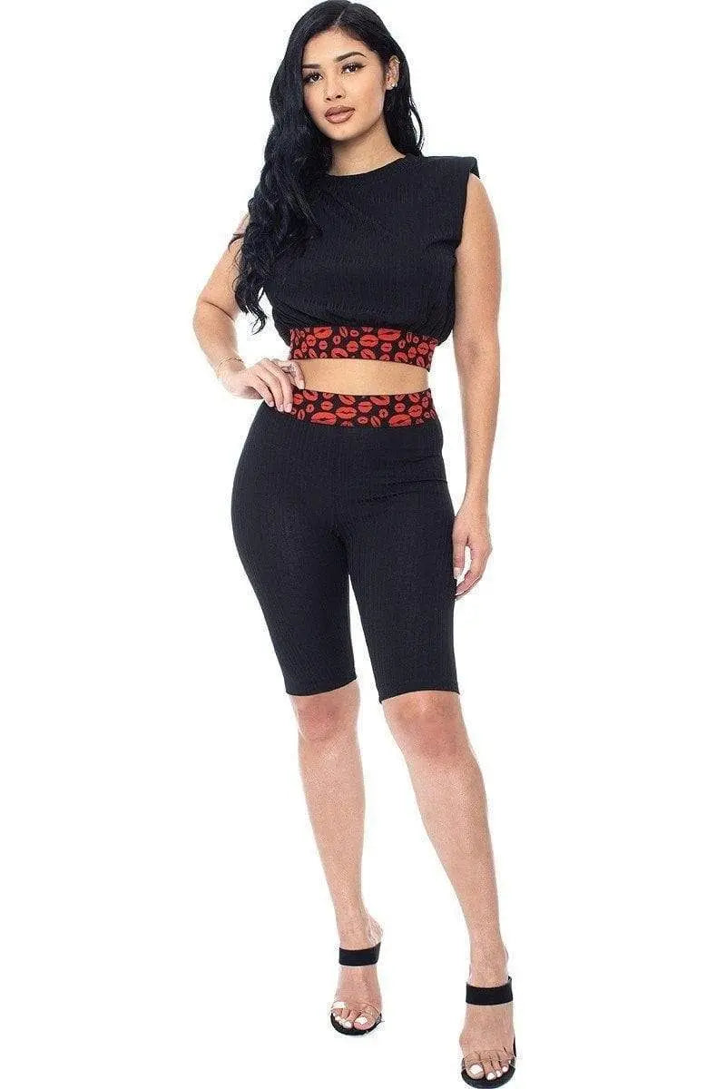 Shoulder Pad And Leopard Detailed Biker Shorts Blue Zone Planet
