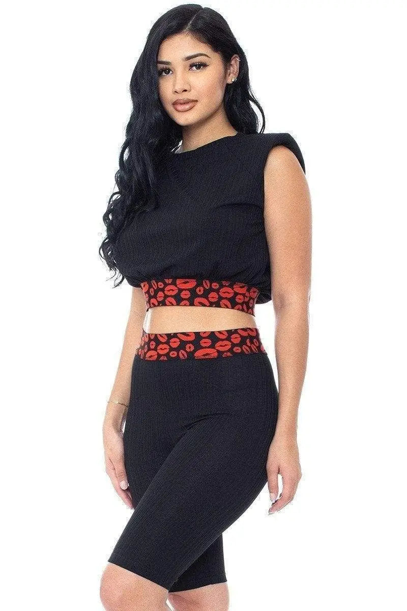 Shoulder Pad And Leopard Detailed Biker Shorts Blue Zone Planet