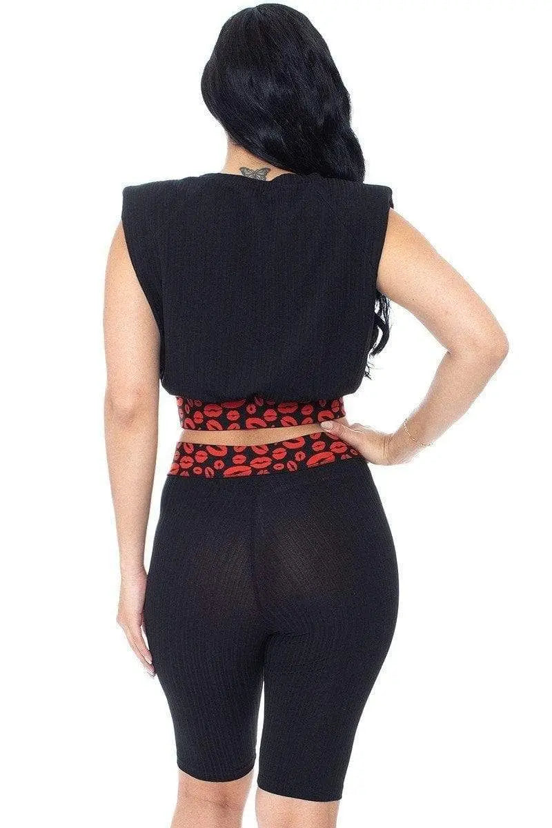 Shoulder Pad And Leopard Detailed Biker Shorts Blue Zone Planet