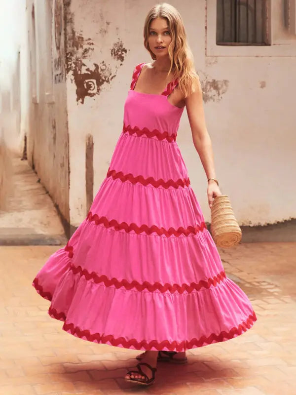 Simple design corrugated tube top oversized spaghetti strap skirt BLUE ZONE PLANET