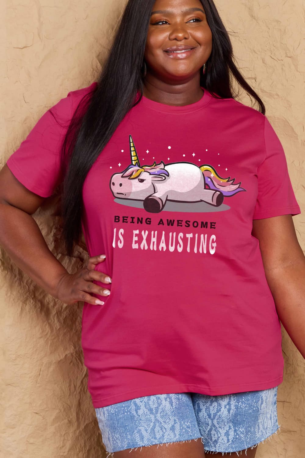 Simply Love Full Size BEING AWESOME IS EXHAUSTING Graphic Cotton Tee BLUE ZONE PLANET