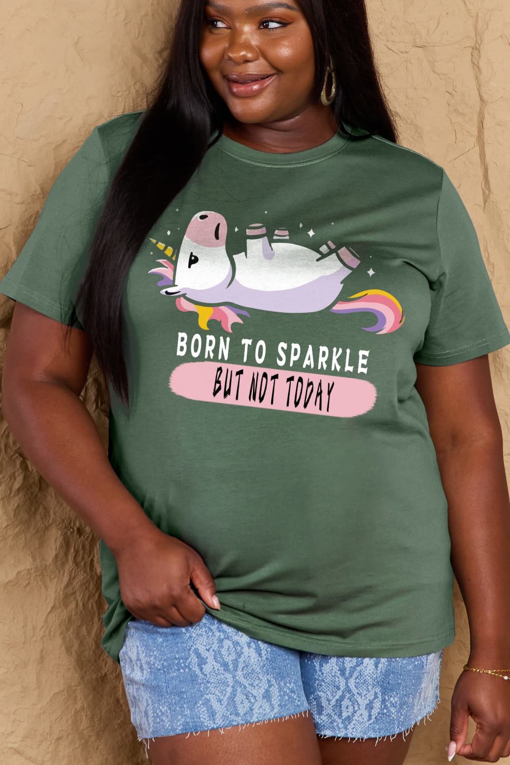 Simply Love Full Size BORN TO SPARKLE BUT NOT TODAY Graphic Cotton Tee BLUE ZONE PLANET