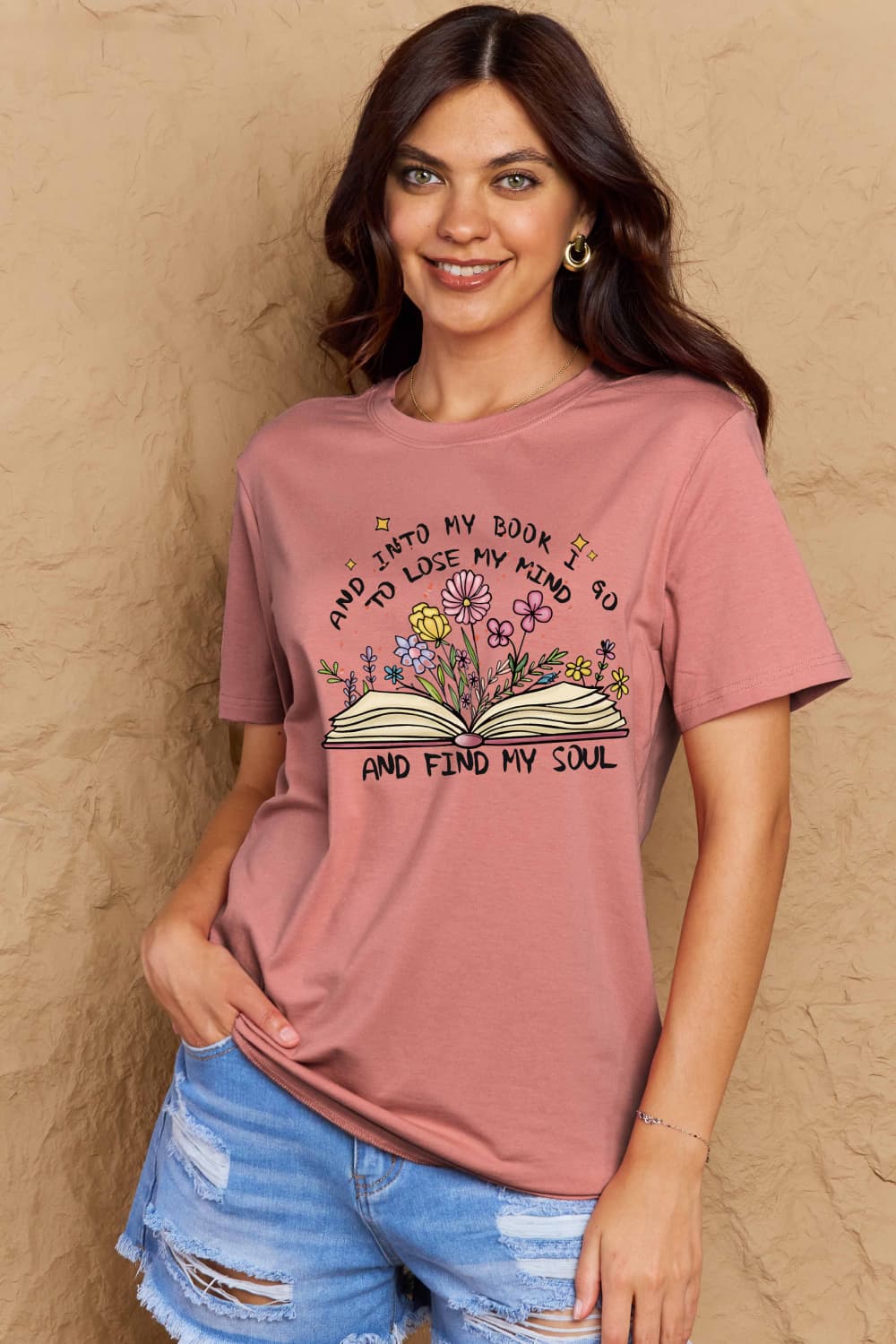 Simply Love Full Size Book & Flower Graphic Cotton Tee BLUE ZONE PLANET