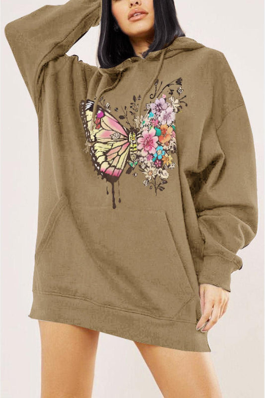 Simply Love Full Size Butterfly Graphic Dropped Shoulder Hoodie BLUE ZONE PLANET