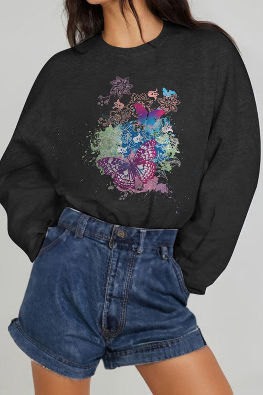 Simply Love Full Size Butterfly Graphic Sweatshirt BLUE ZONE PLANET
