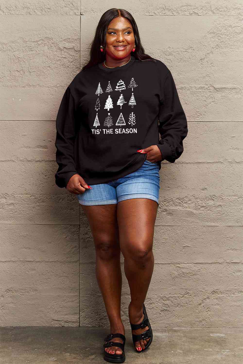 Simply Love Full Size Christmas Tree Graphic Sweatshirt BLUE ZONE PLANET