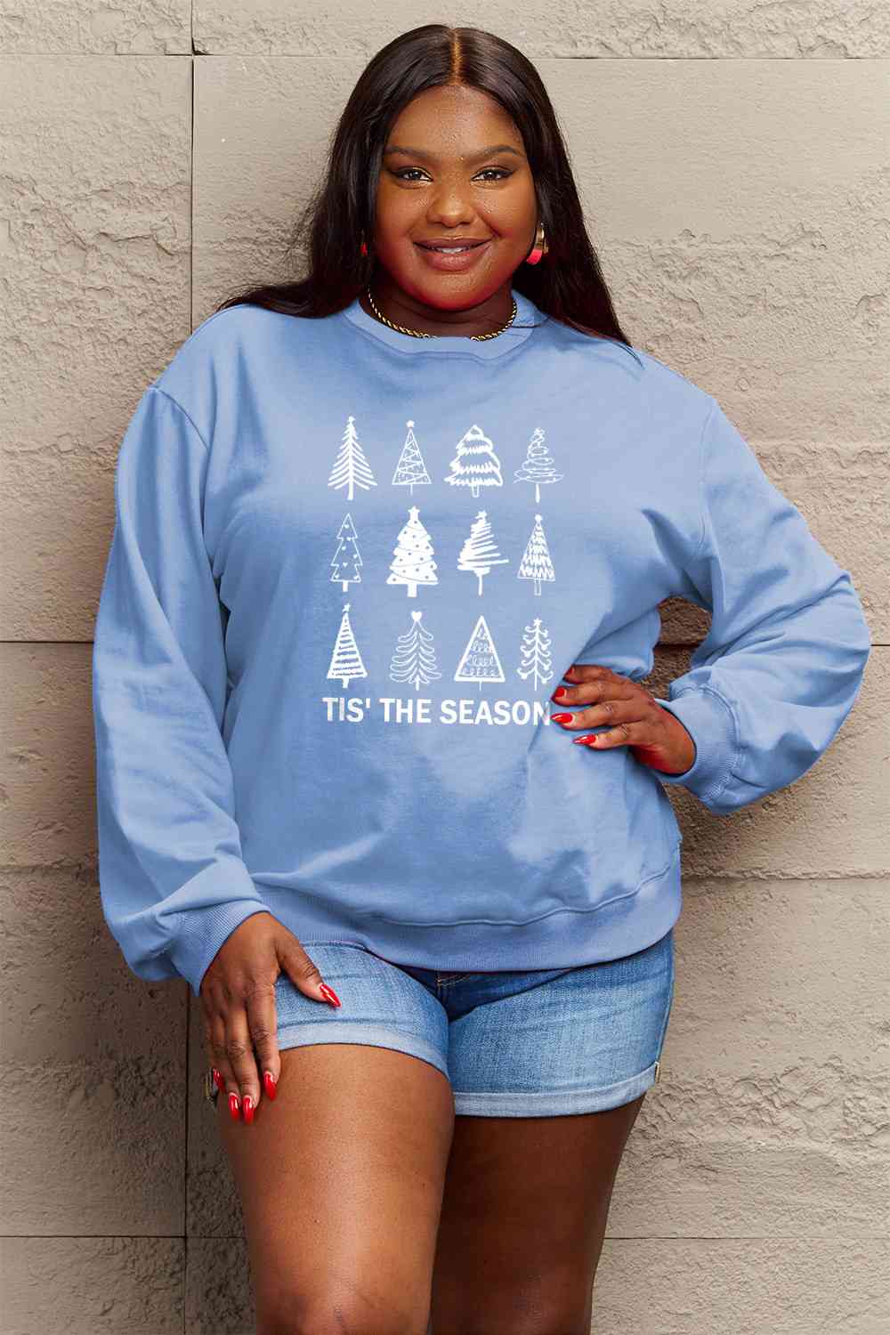 Simply Love Full Size Christmas Tree Graphic Sweatshirt BLUE ZONE PLANET