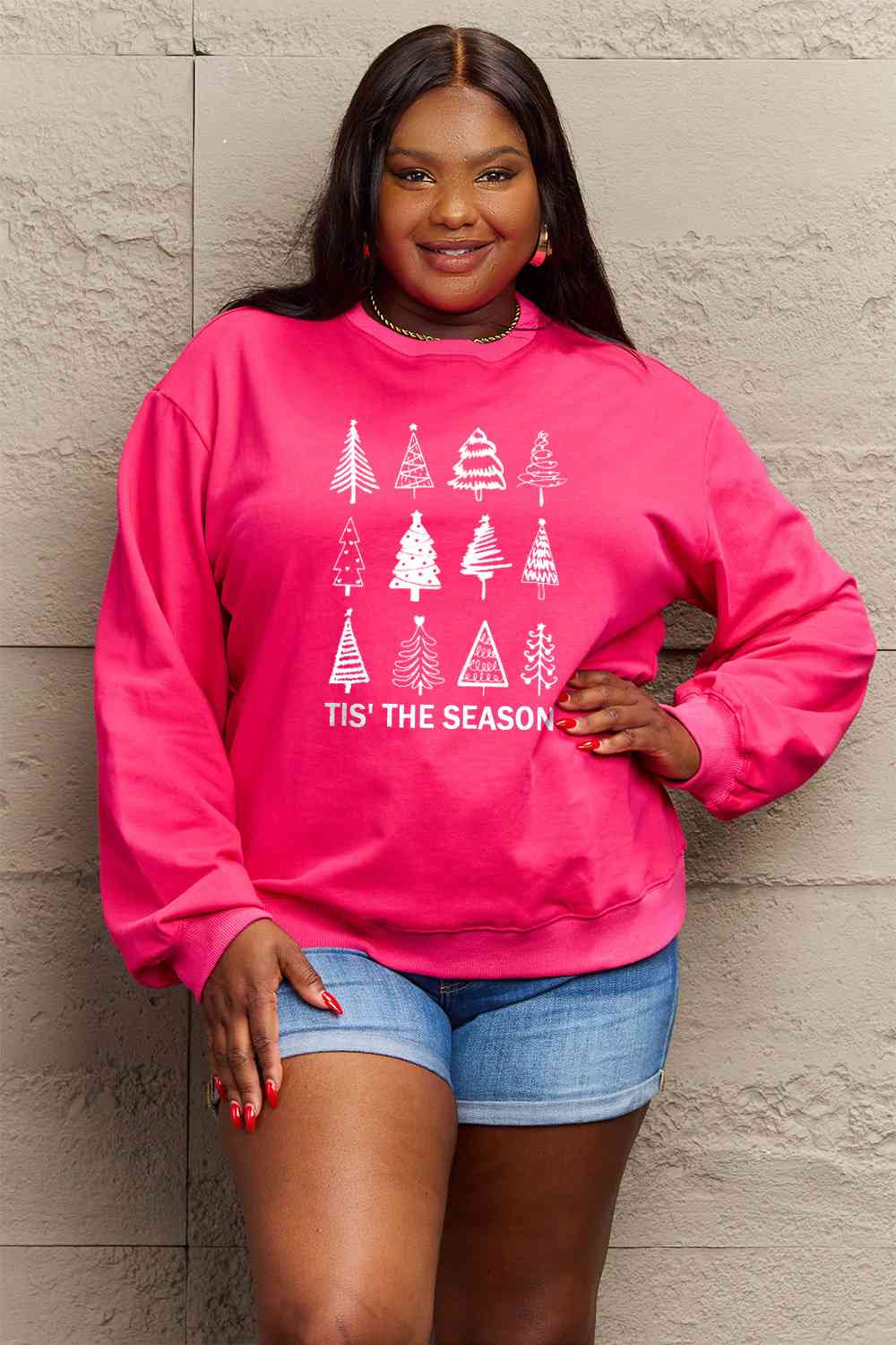 Simply Love Full Size Christmas Tree Graphic Sweatshirt BLUE ZONE PLANET