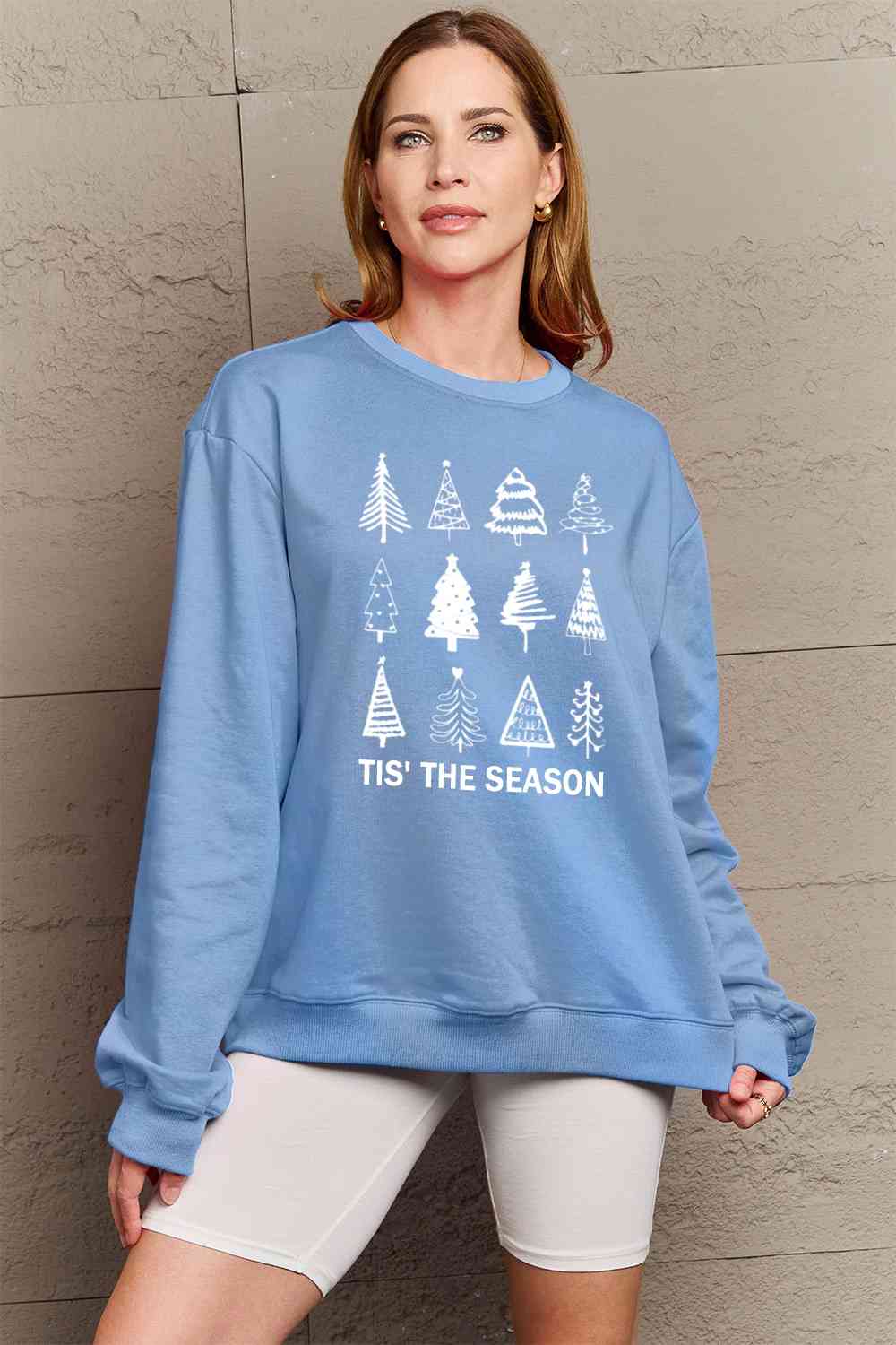 Simply Love Full Size Christmas Tree Graphic Sweatshirt BLUE ZONE PLANET