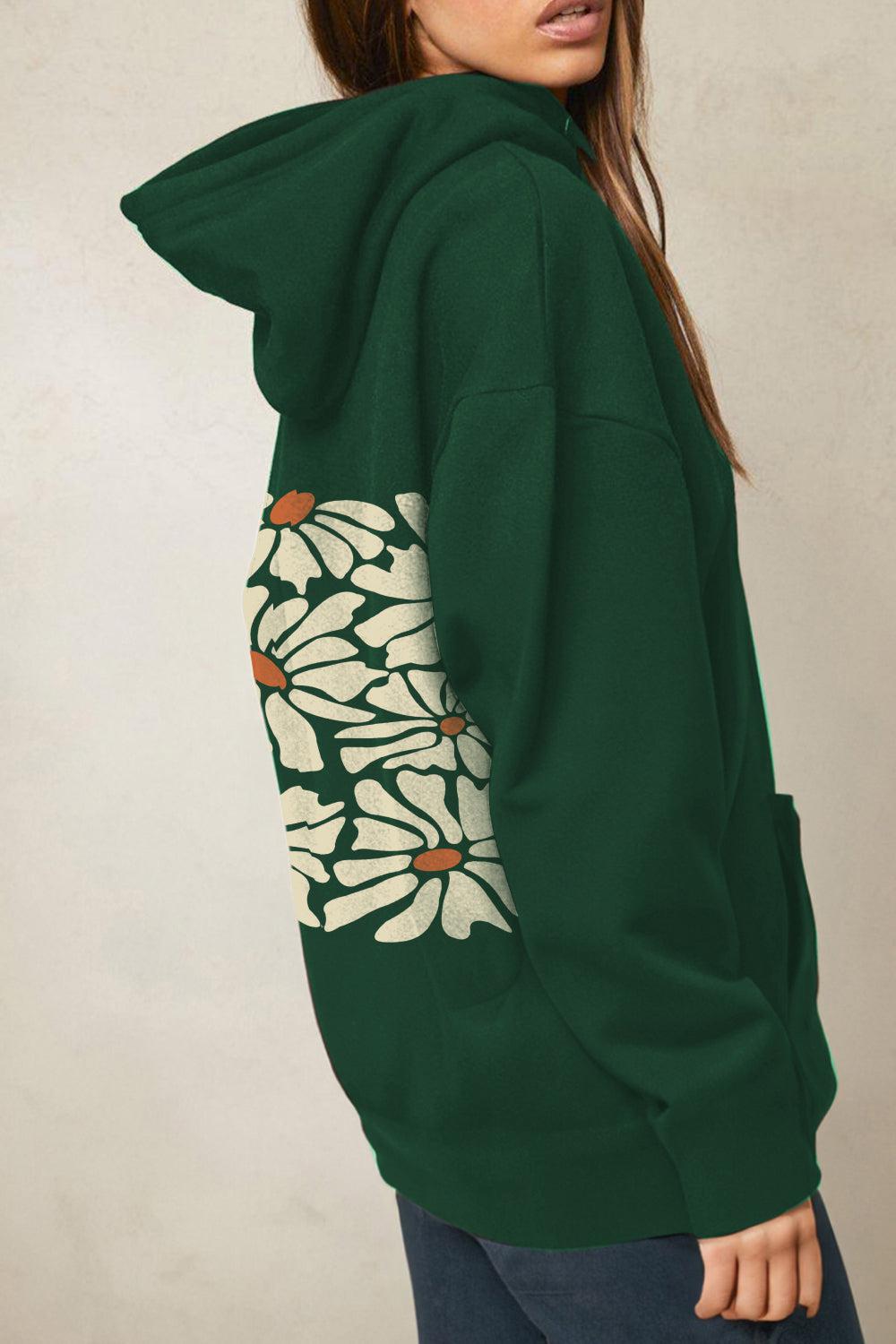 Simply Love Full Size Dropped Shoulder Floral Graphic Hoodie BLUE ZONE PLANET