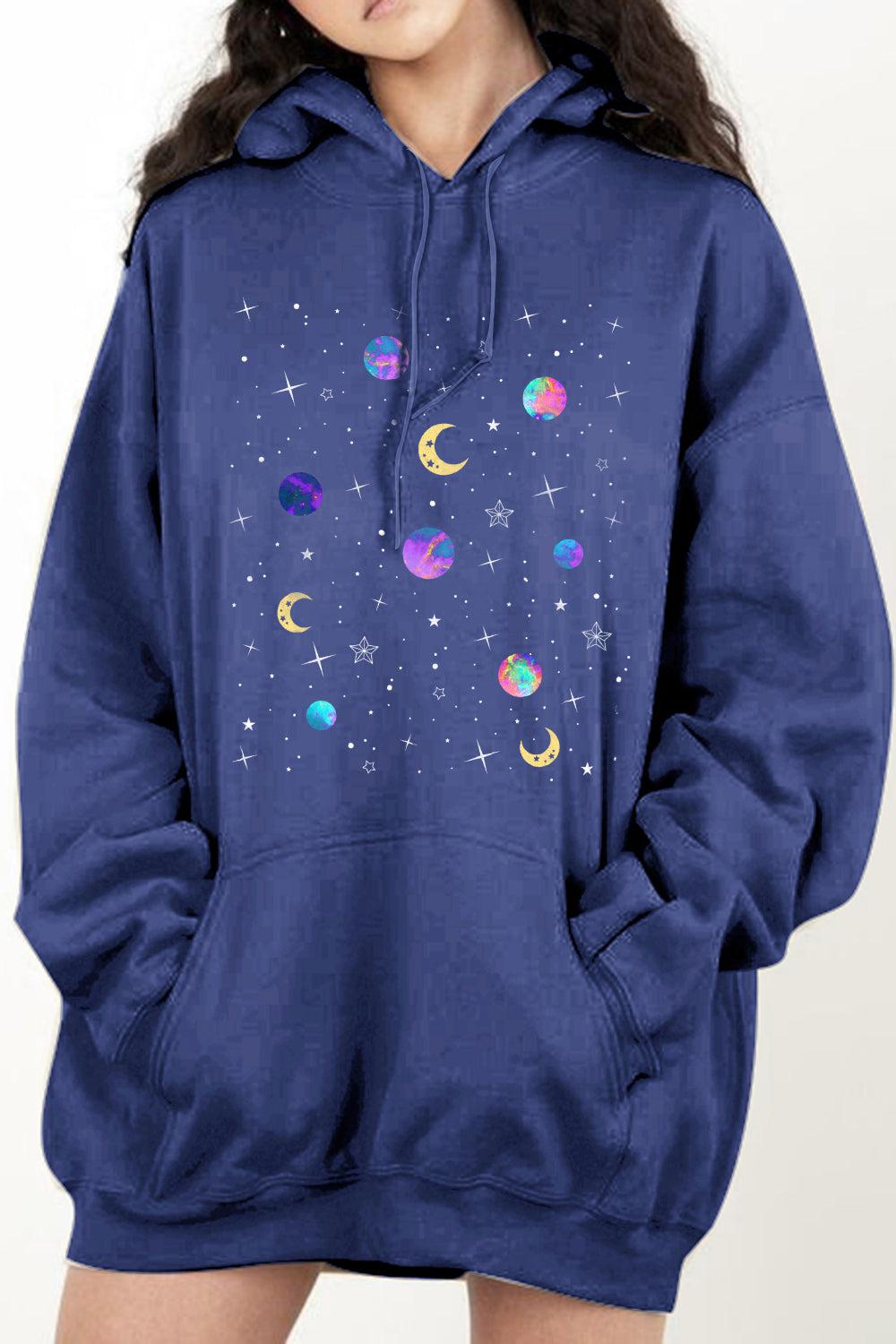 Simply Love Full Size Dropped Shoulder Star & Moon Graphic Hoodie BLUE ZONE PLANET