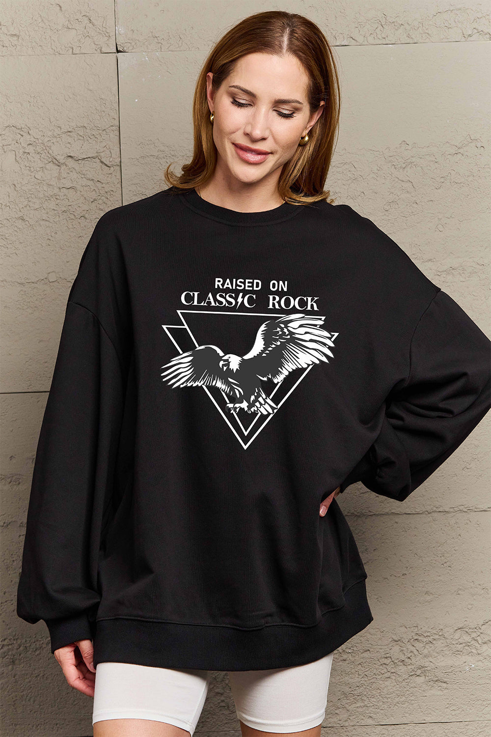 Simply Love Full Size Eagle Graphic Drop Shoulder Sweatshirt BLUE ZONE PLANET