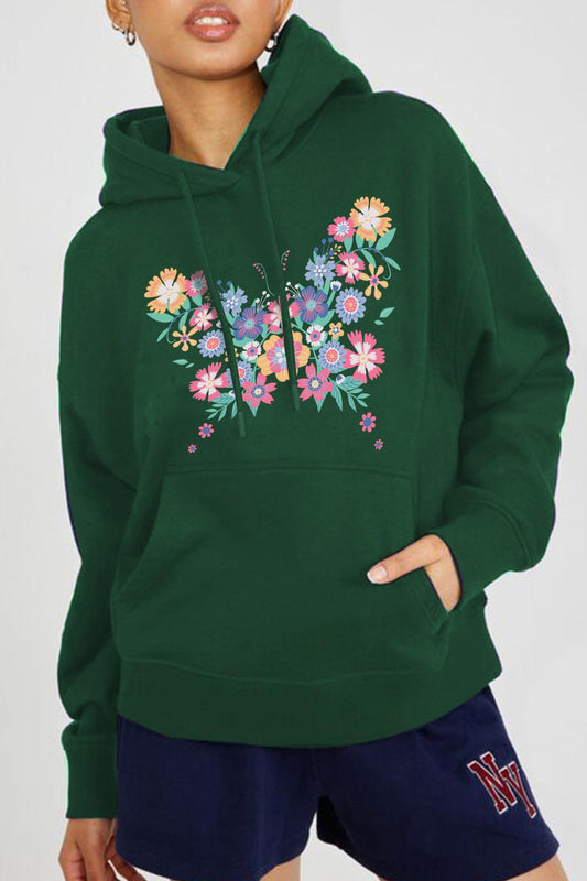 Simply Love Full Size Floral Butterfly Graphic Hoodie BLUE ZONE PLANET