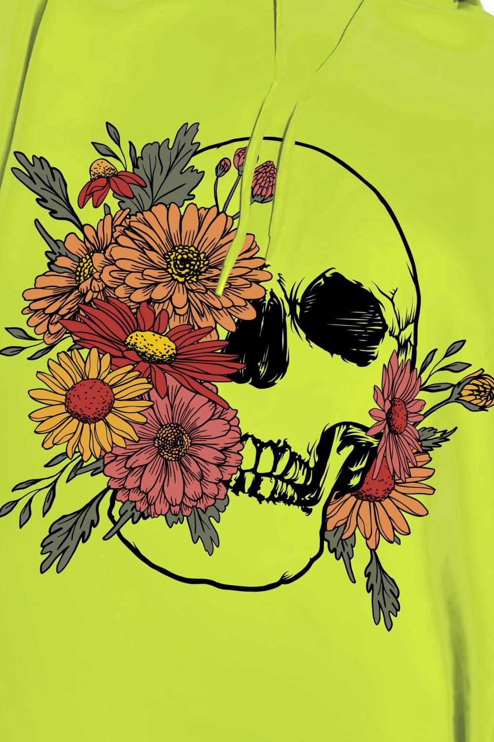 Simply Love Full Size Floral Skull Graphic Hoodie BLUE ZONE PLANET