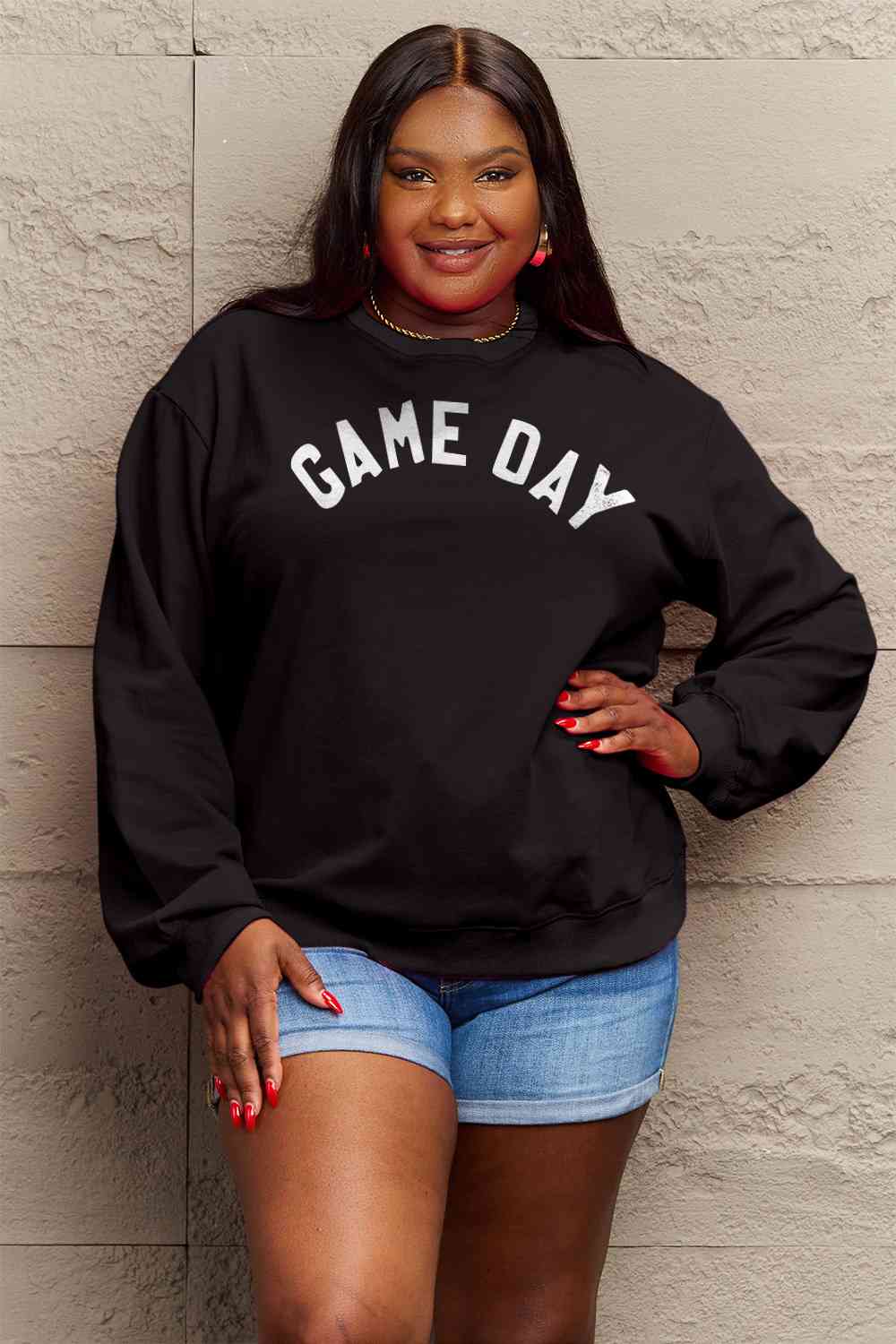 Simply Love Full Size GAME DAY Graphic Sweatshirt BLUE ZONE PLANET
