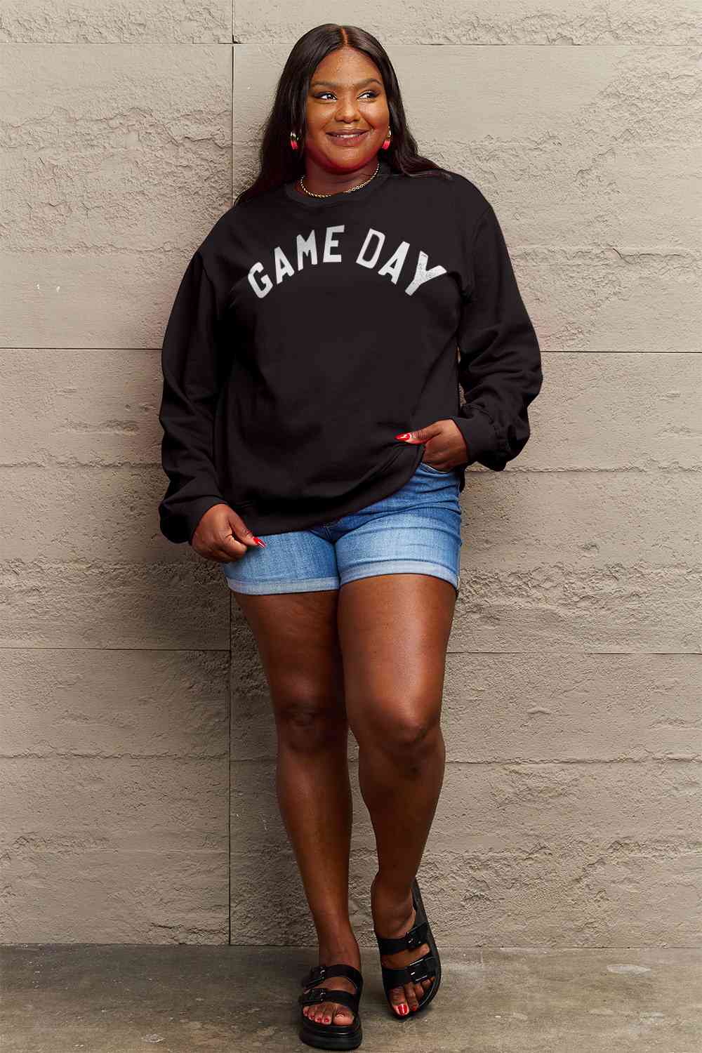 Simply Love Full Size GAME DAY Graphic Sweatshirt BLUE ZONE PLANET
