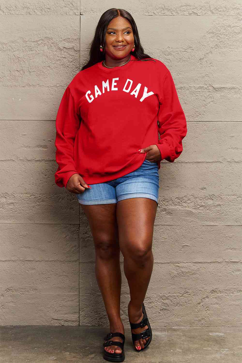 Simply Love Full Size GAME DAY Graphic Sweatshirt BLUE ZONE PLANET