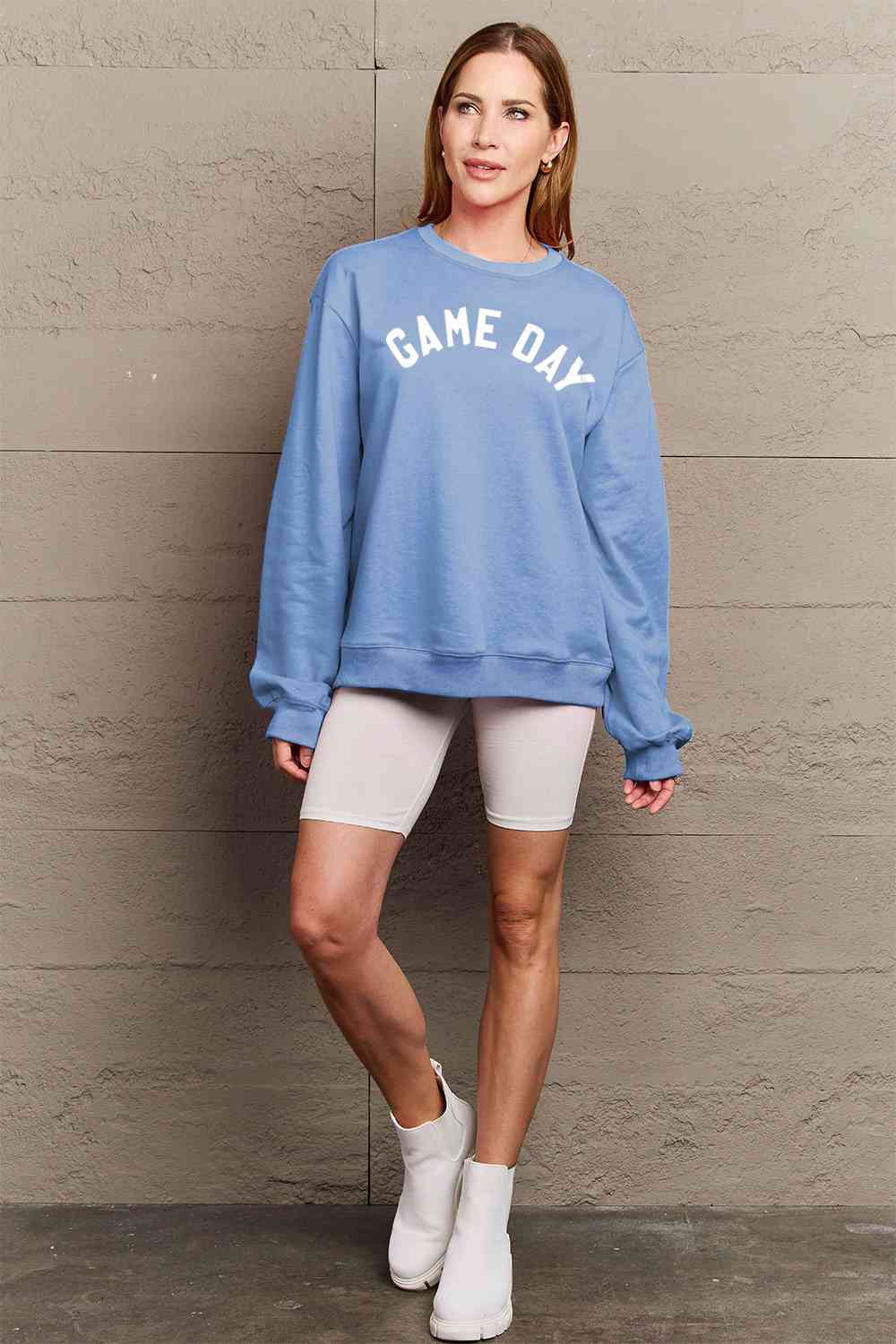 Simply Love Full Size GAME DAY Graphic Sweatshirt BLUE ZONE PLANET