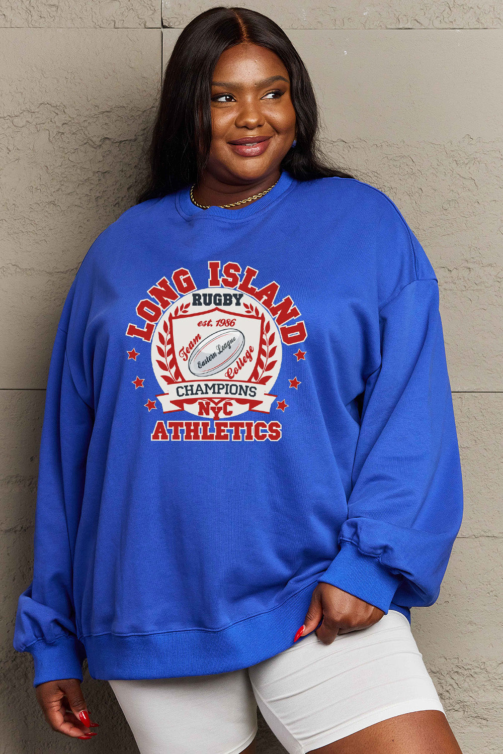 Simply Love Full Size Graphic Dropped Shoulder Sweatshirt BLUE ZONE PLANET