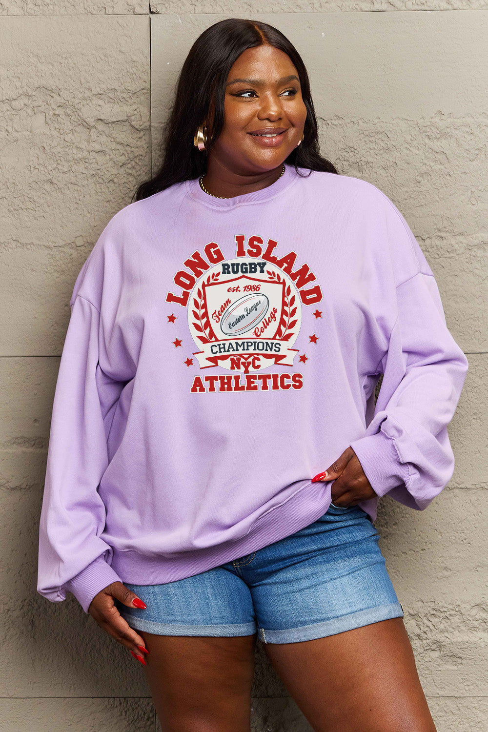 Simply Love Full Size Graphic Dropped Shoulder Sweatshirt BLUE ZONE PLANET