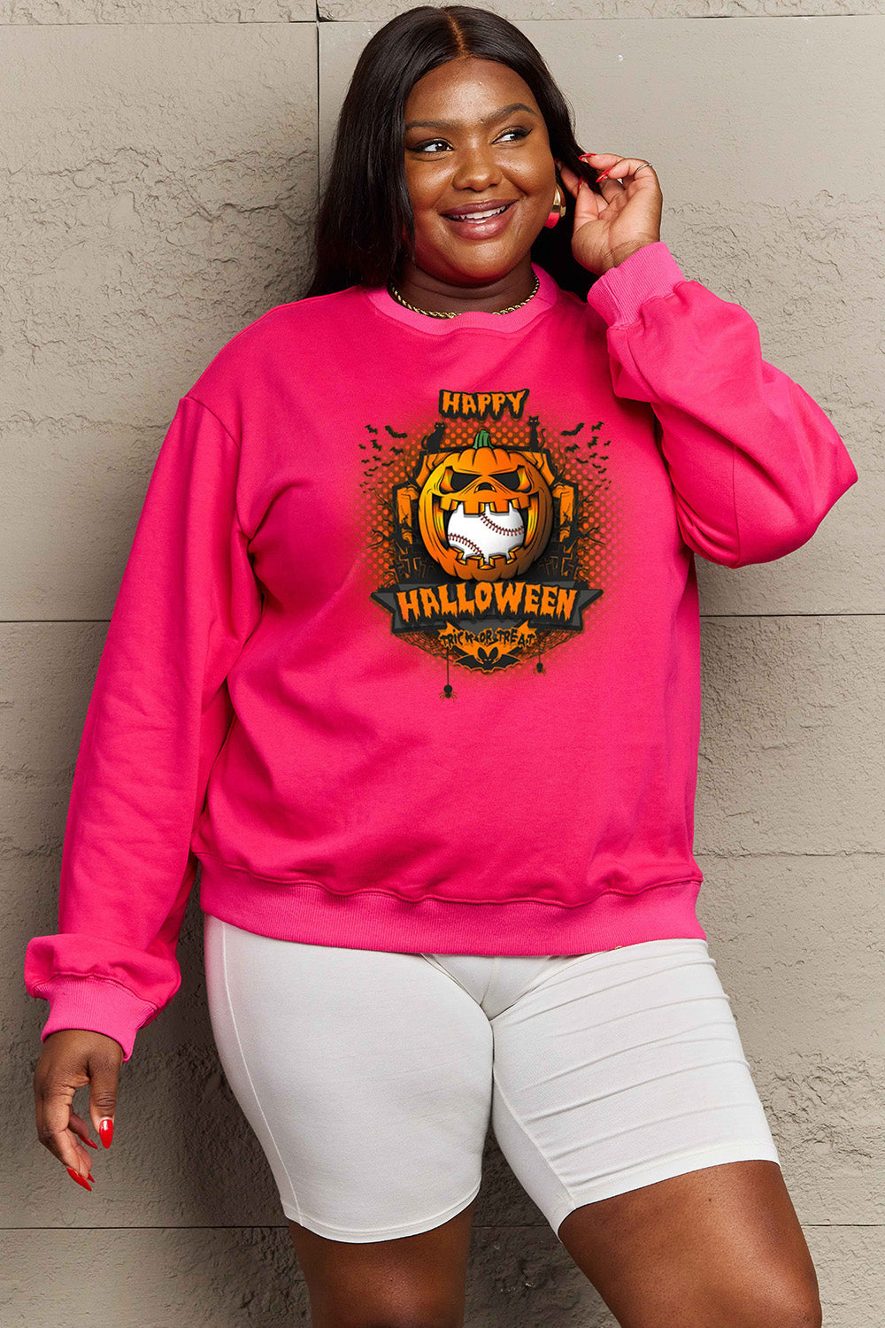 Simply Love Full Size HAPPY HALLOWEEN Graphic Sweatshirt BLUE ZONE PLANET