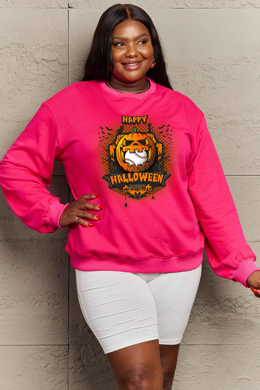Simply Love Full Size HAPPY HALLOWEEN Graphic Sweatshirt BLUE ZONE PLANET