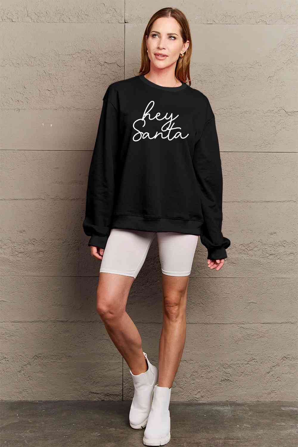 Simply Love Full Size HEY SANTA Graphic Sweatshirt BLUE ZONE PLANET