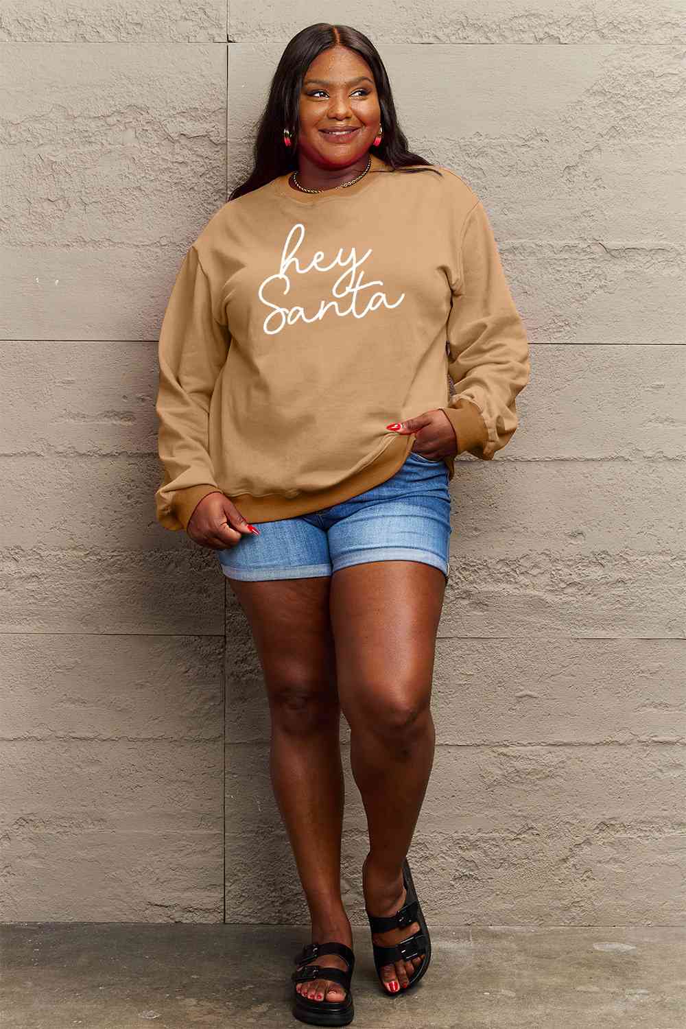 Simply Love Full Size HEY SANTA Graphic Sweatshirt BLUE ZONE PLANET