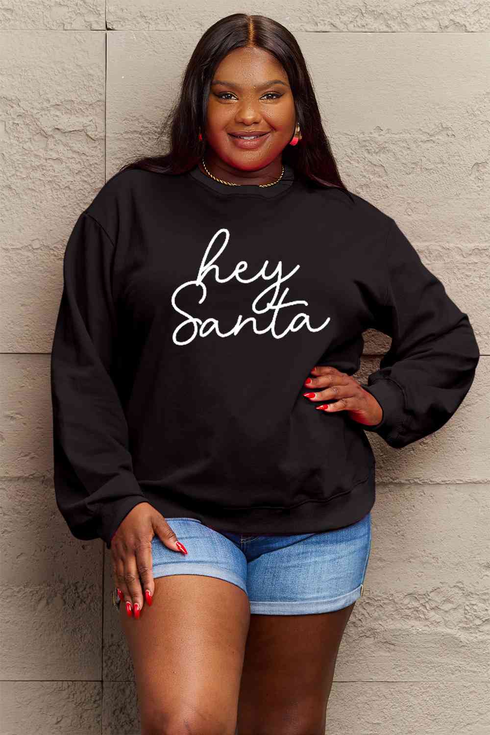 Simply Love Full Size HEY SANTA Graphic Sweatshirt BLUE ZONE PLANET