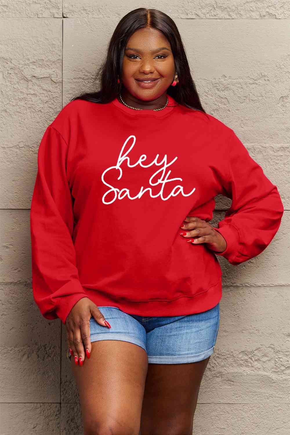 Simply Love Full Size HEY SANTA Graphic Sweatshirt BLUE ZONE PLANET