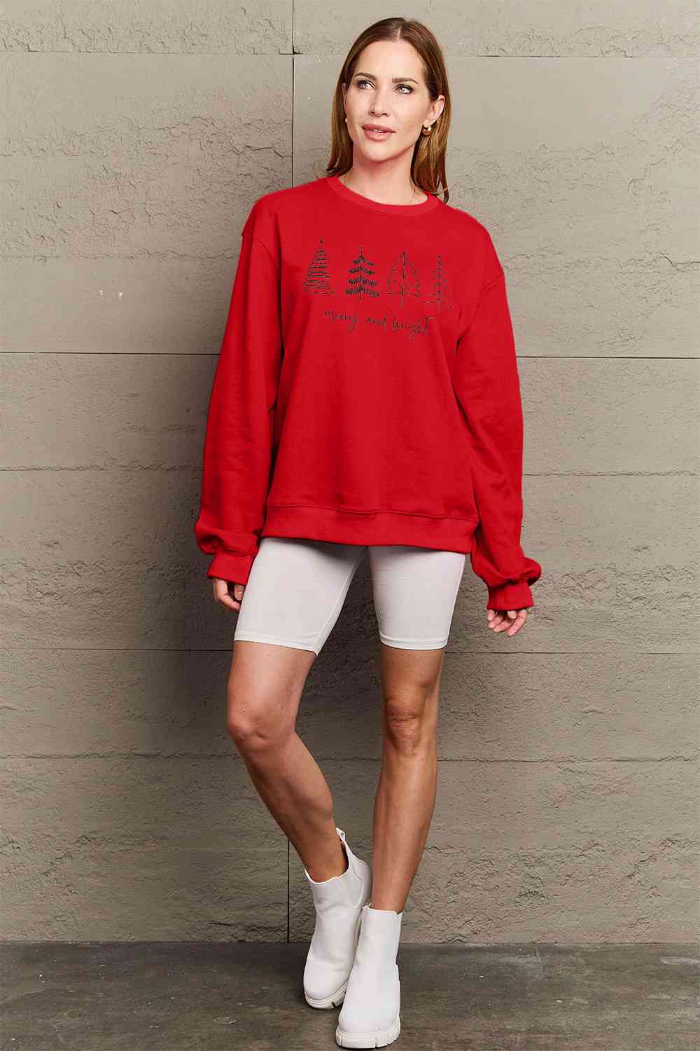 Simply Love Full Size MERRY AND BRIGHT Graphic Sweatshirt BLUE ZONE PLANET