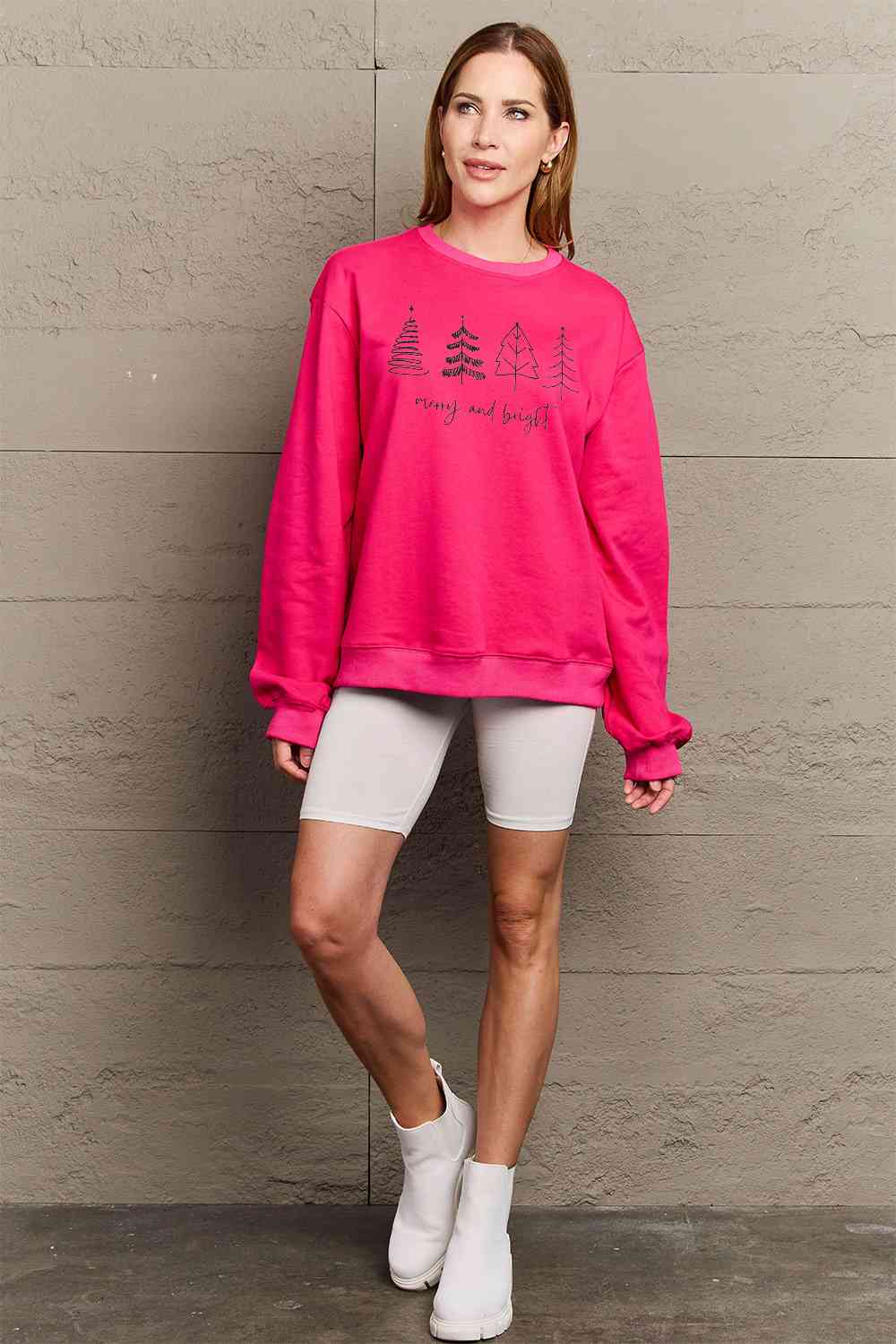 Simply Love Full Size MERRY AND BRIGHT Graphic Sweatshirt BLUE ZONE PLANET