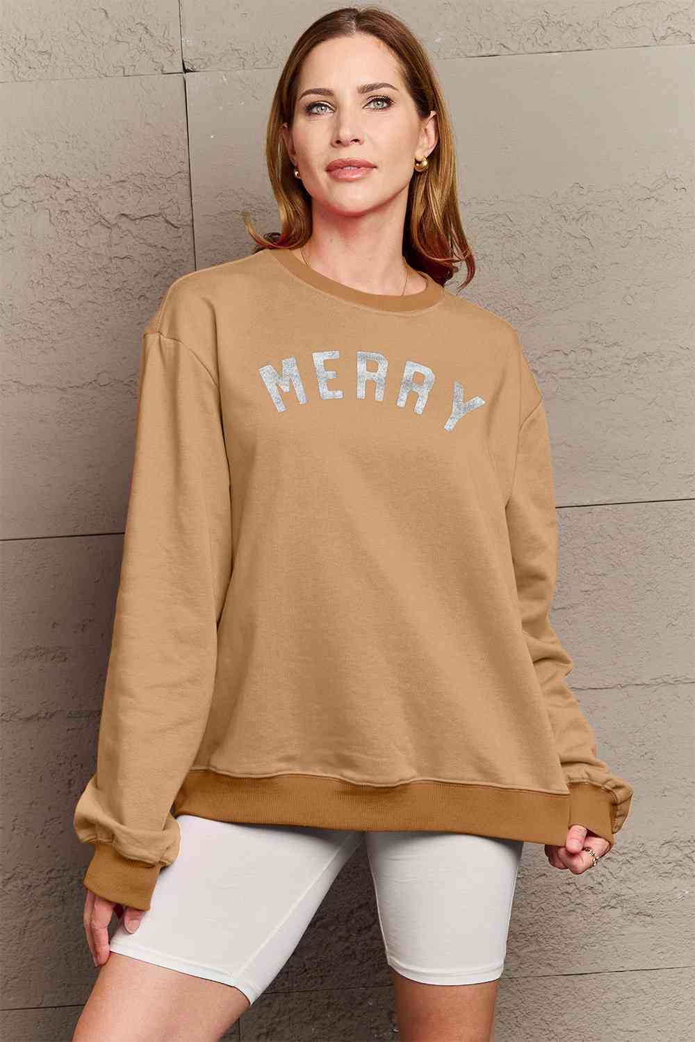Simply Love Full Size MERRY Graphic Sweatshirt BLUE ZONE PLANET