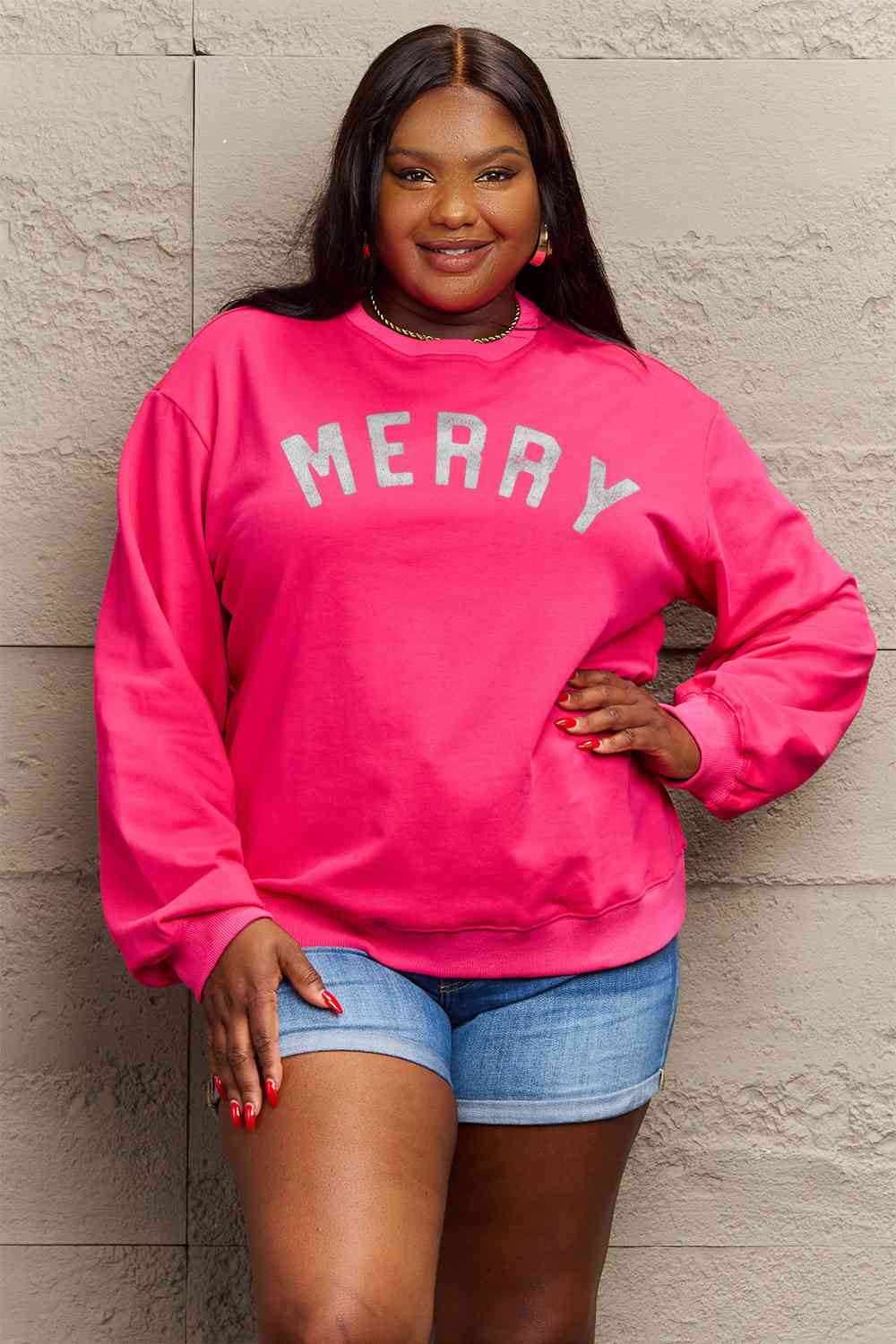 Simply Love Full Size MERRY Graphic Sweatshirt BLUE ZONE PLANET