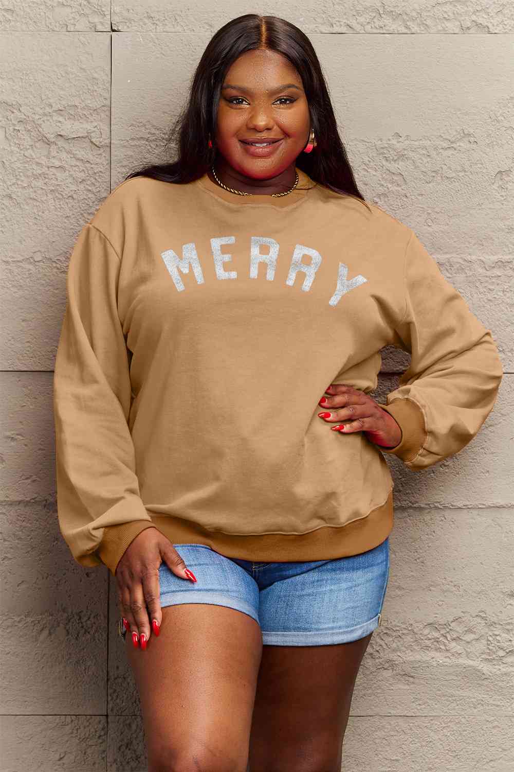 Simply Love Full Size MERRY Graphic Sweatshirt BLUE ZONE PLANET