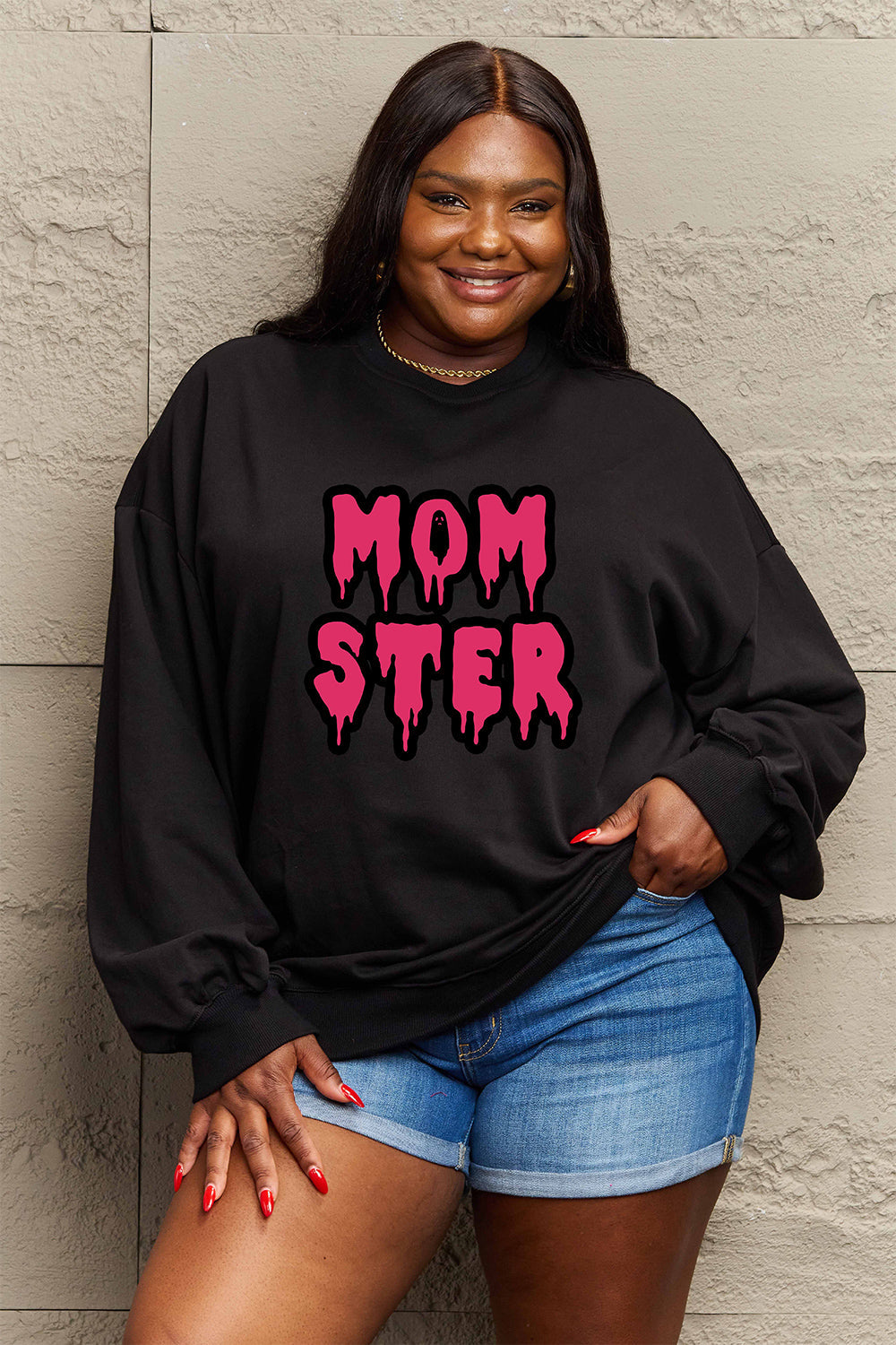 Simply Love Full Size MOM STER Graphic Sweatshirt BLUE ZONE PLANET