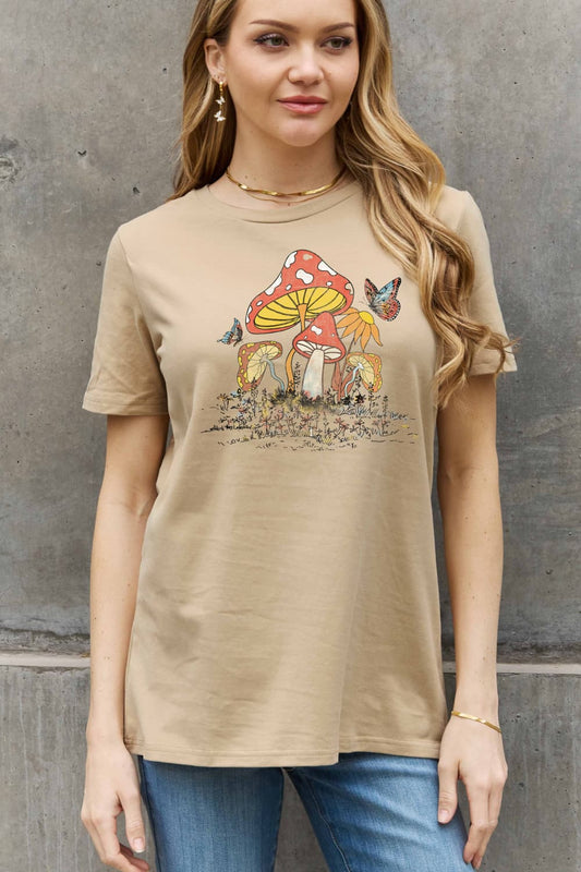Simply Love Full Size Mushroom & Butterfly Graphic Cotton T-Shirt BLUE ZONE PLANET