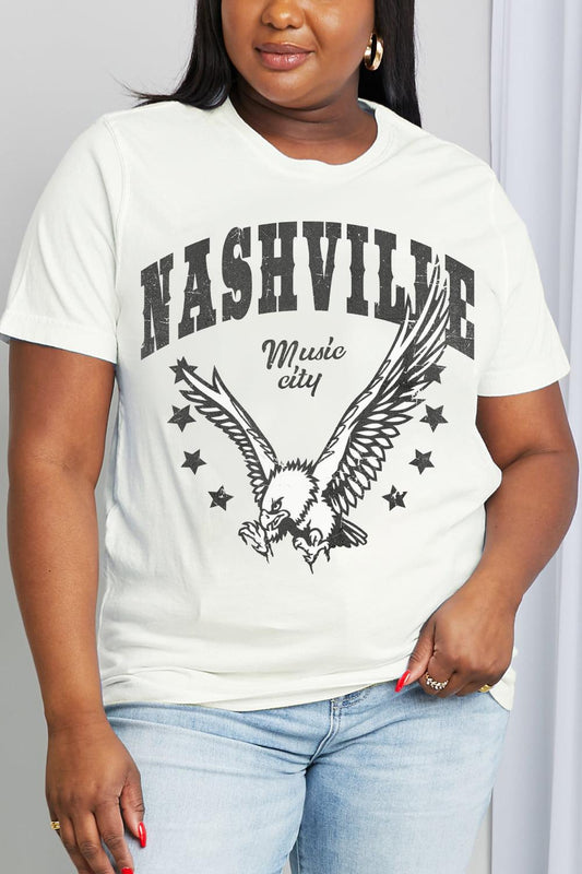 Simply Love Full Size NASHVILLE MUSIC CITY Graphic Cotton Tee-TOPS / DRESSES-[Adult]-[Female]-Bleach-S-2022 Online Blue Zone Planet