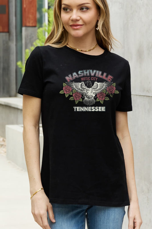 Simply Love Full Size NASHVILLE MUSIC CITY TENNESSEE Graphic Cotton Tee BLUE ZONE PLANET