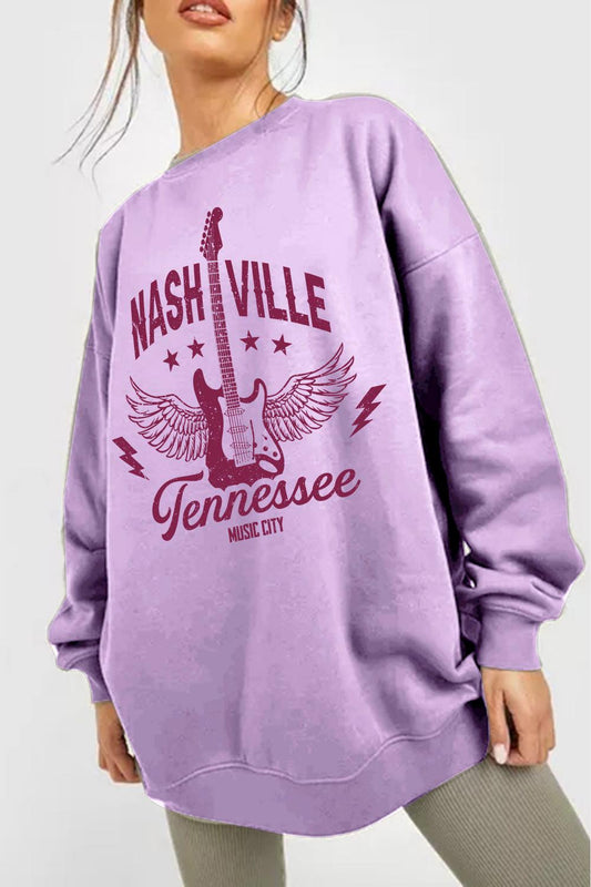 Simply Love Full Size NASHVILLE TENNESSEE MUSIC CITY Graphic Sweatshirt BLUE ZONE PLANET