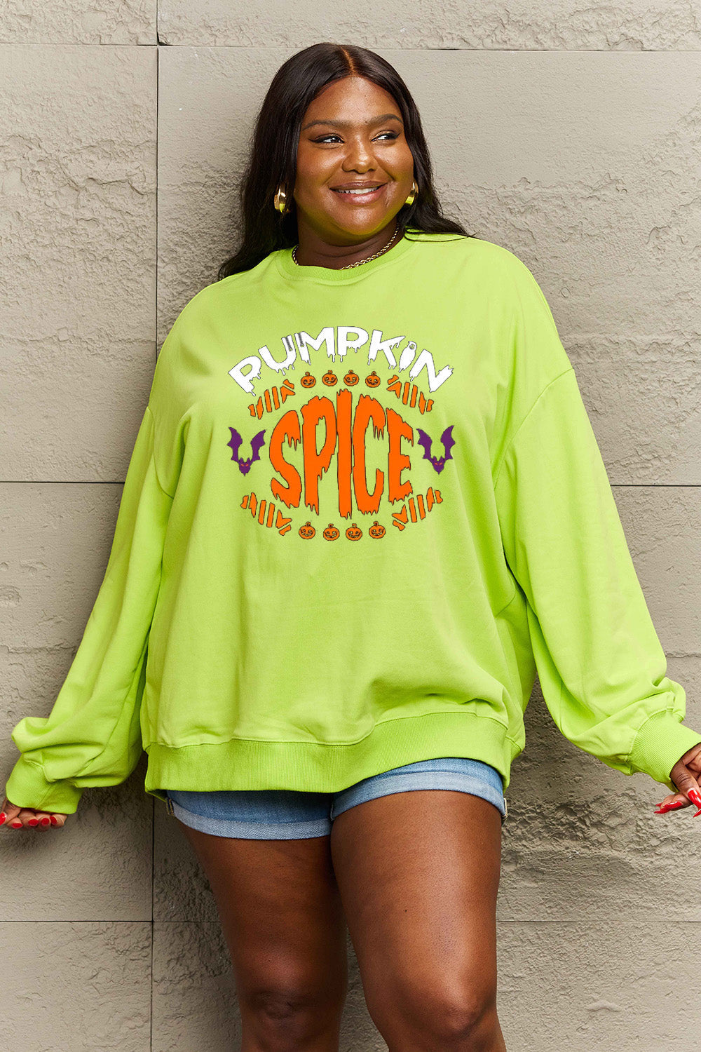 Simply Love Full Size PUMPKIN SPICE Graphic Sweatshirt BLUE ZONE PLANET