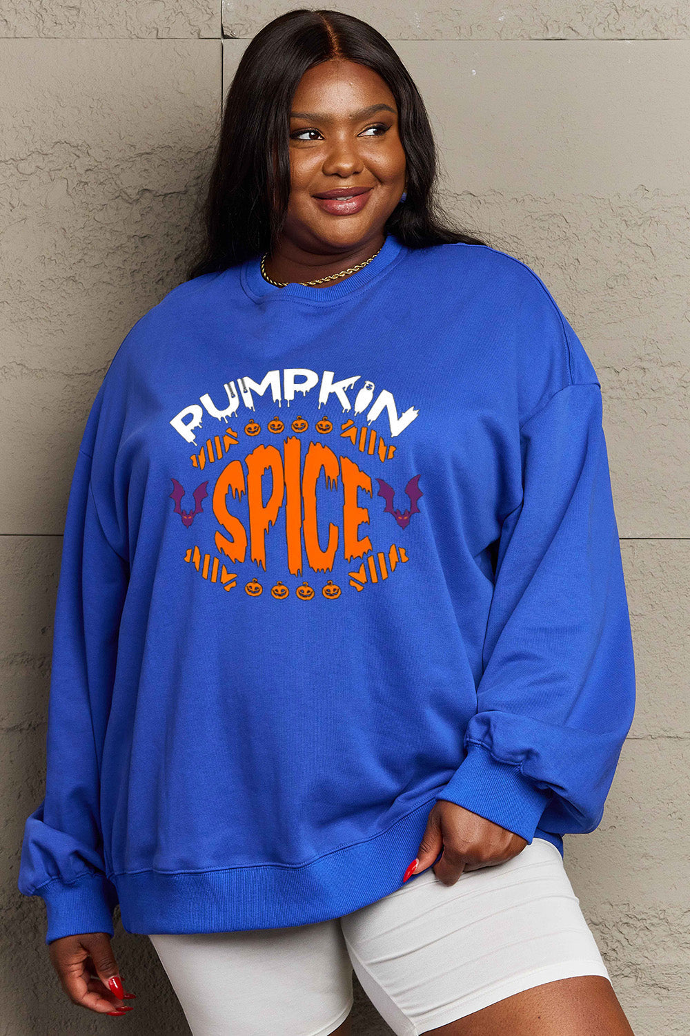 Simply Love Full Size PUMPKIN SPICE Graphic Sweatshirt BLUE ZONE PLANET