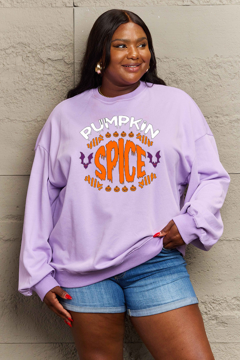 Simply Love Full Size PUMPKIN SPICE Graphic Sweatshirt BLUE ZONE PLANET