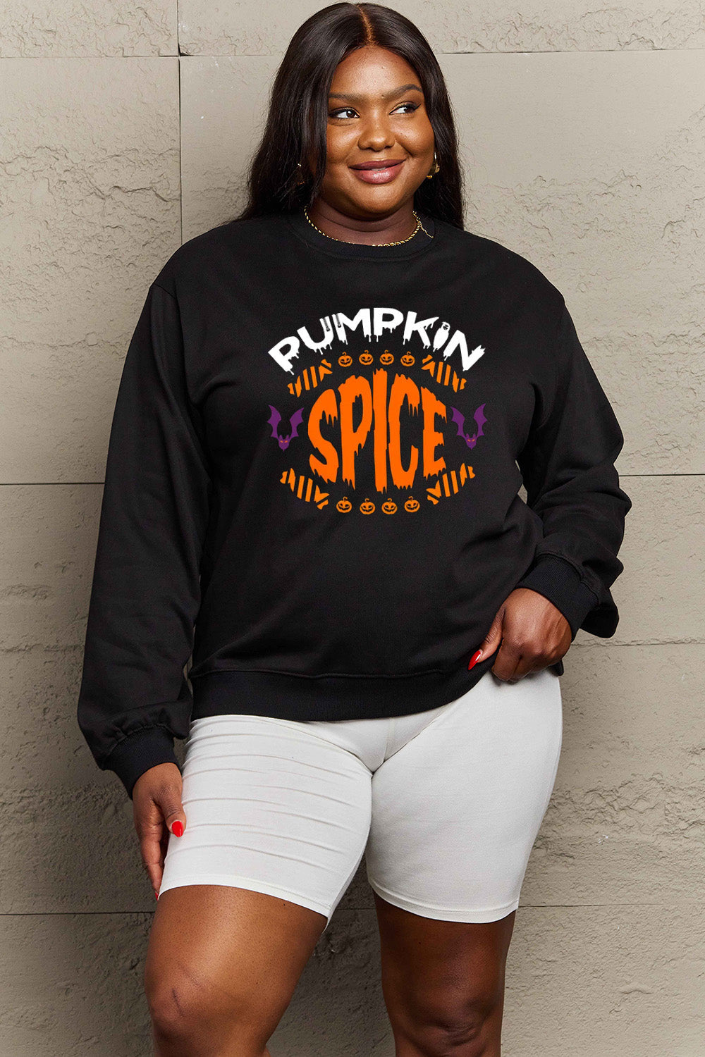 Simply Love Full Size PUMPKIN SPICE Graphic Sweatshirt BLUE ZONE PLANET