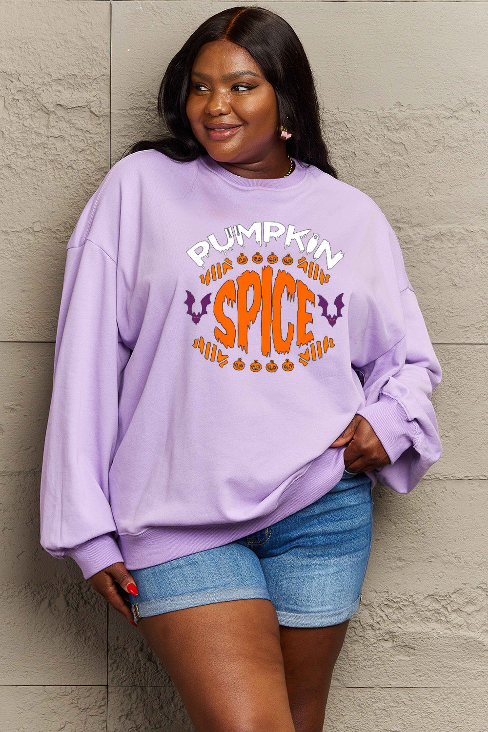 Simply Love Full Size PUMPKIN SPICE Graphic Sweatshirt BLUE ZONE PLANET