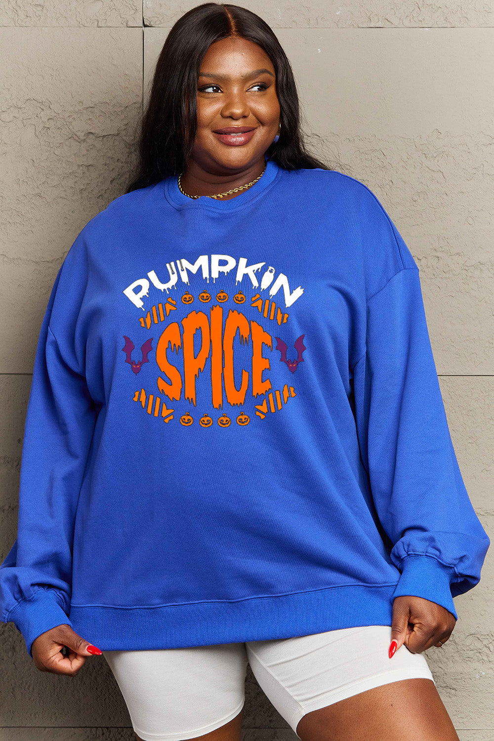 Simply Love Full Size PUMPKIN SPICE Graphic Sweatshirt BLUE ZONE PLANET