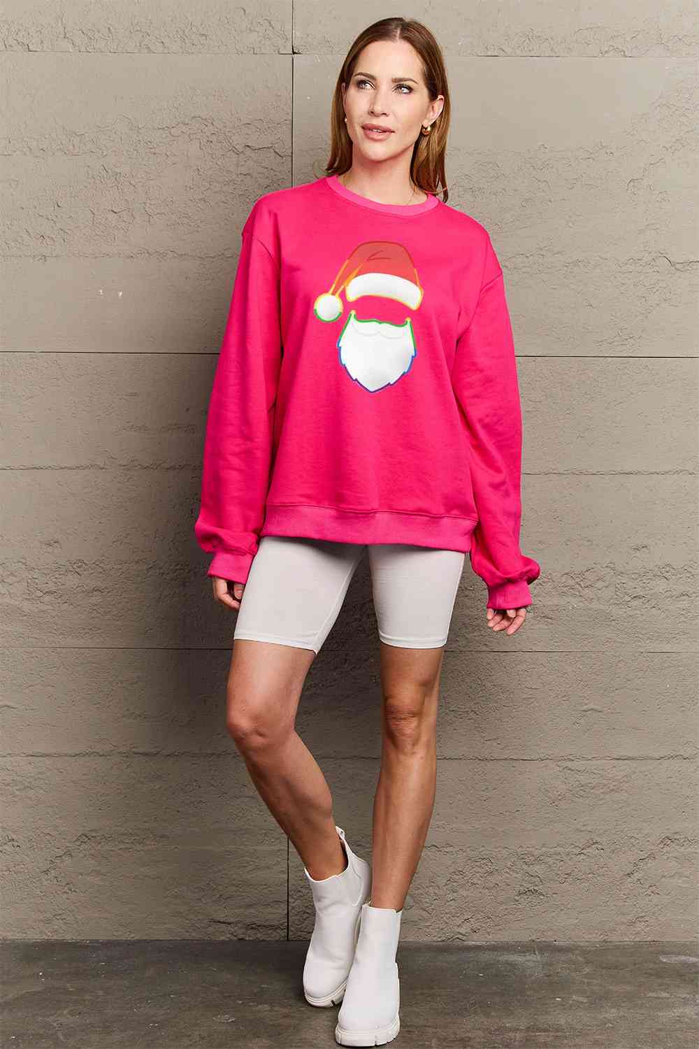 Simply Love Full Size Rainbow Santa Graphic Round Neck Sweatshirt BLUE ZONE PLANET
