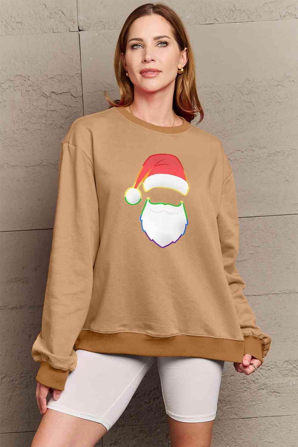 Simply Love Full Size Rainbow Santa Graphic Round Neck Sweatshirt BLUE ZONE PLANET