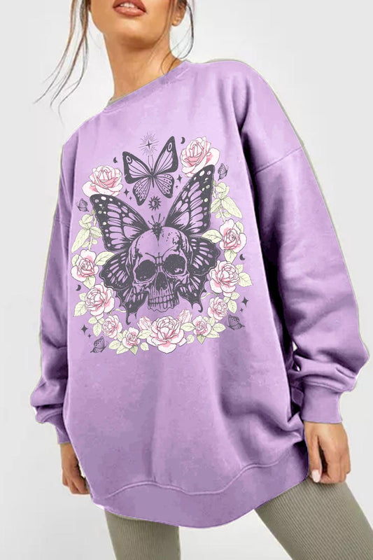 Simply Love Full Size Skull Butterfly Graphic Sweatshirt BLUE ZONE PLANET